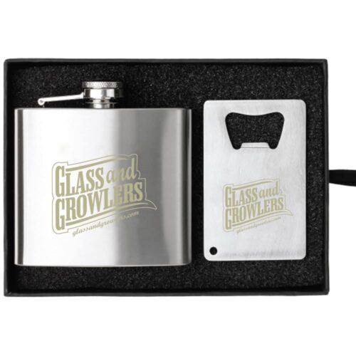 CRAFTER 5 OZ. FLASK AND BOTTLE OPENER GIFT SET