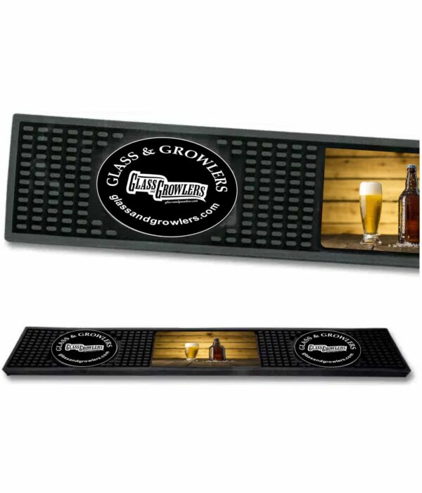 Custom rail bar mat 22.3x3.4 with 3 full color imprint areas