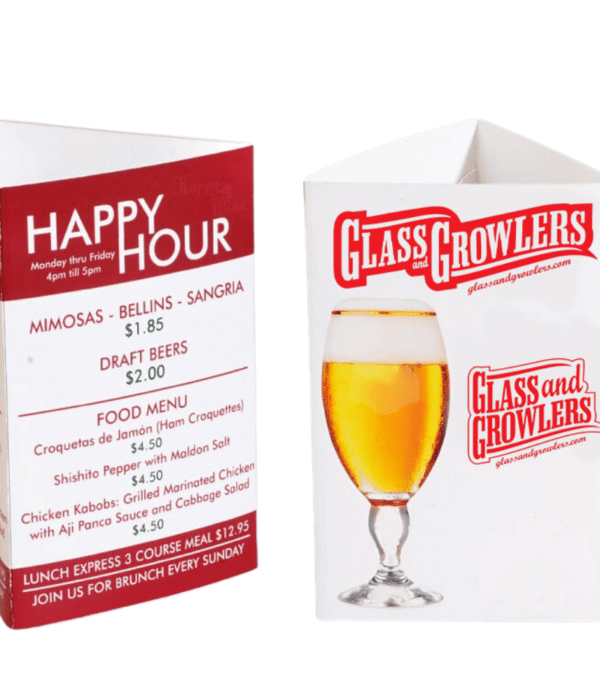 Custom small 3 sided glossy table top tent 11pt