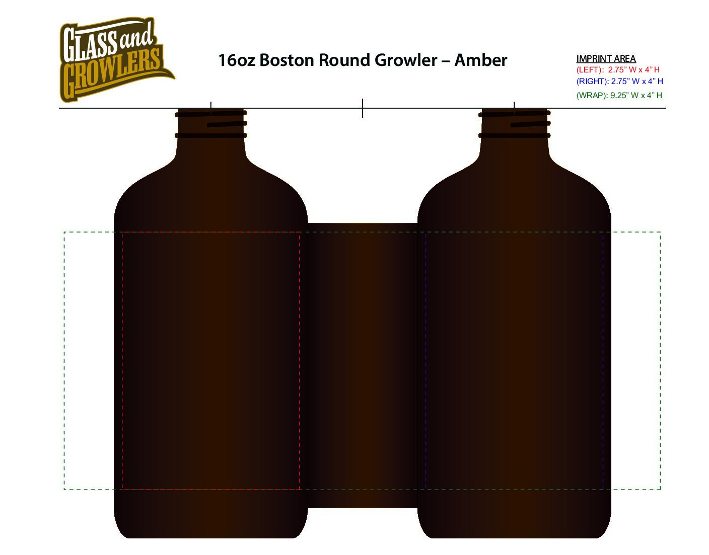 16oz Boston Round Growler - Amber