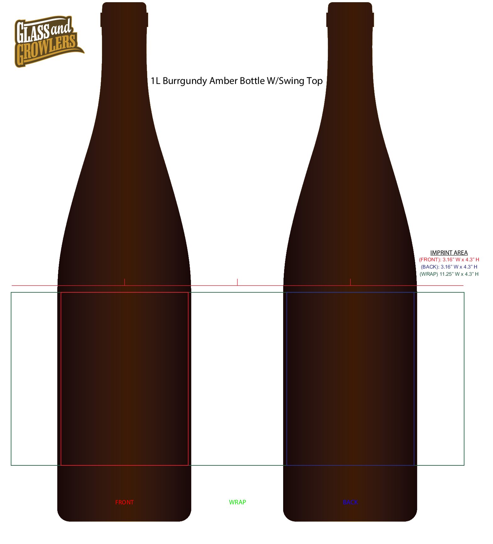 Burgundy Amber Bottle w/ Swing Top - 1L