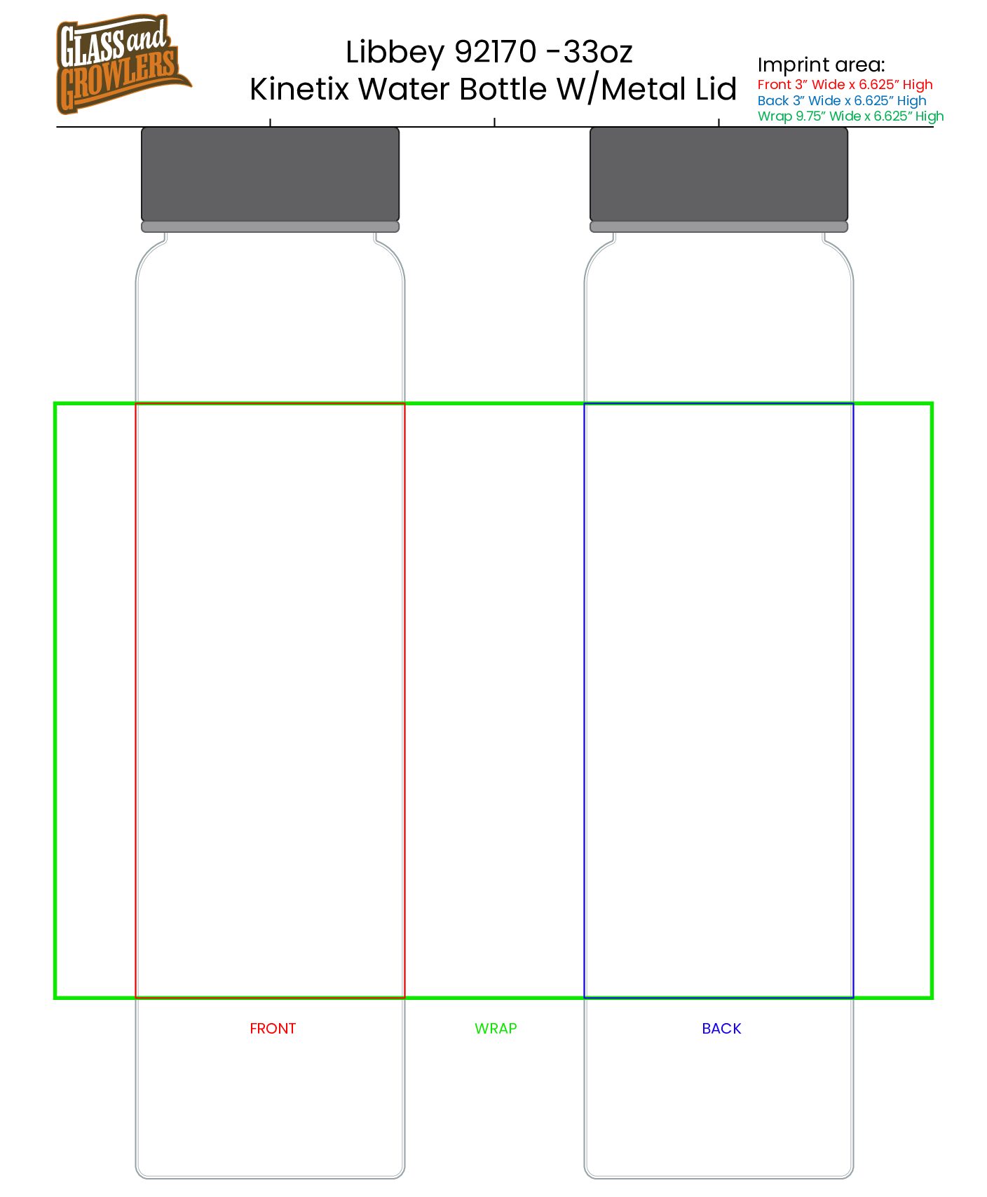 Libbey 92170 -33oz Kinetix Water Bottle W/Metal Lid
