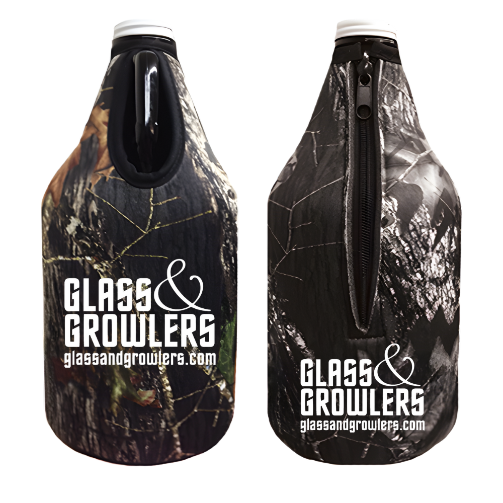 Mossy Oak or Realtree Premium Collapsible Foam 64oz Growler Bottle Zipper Insulator