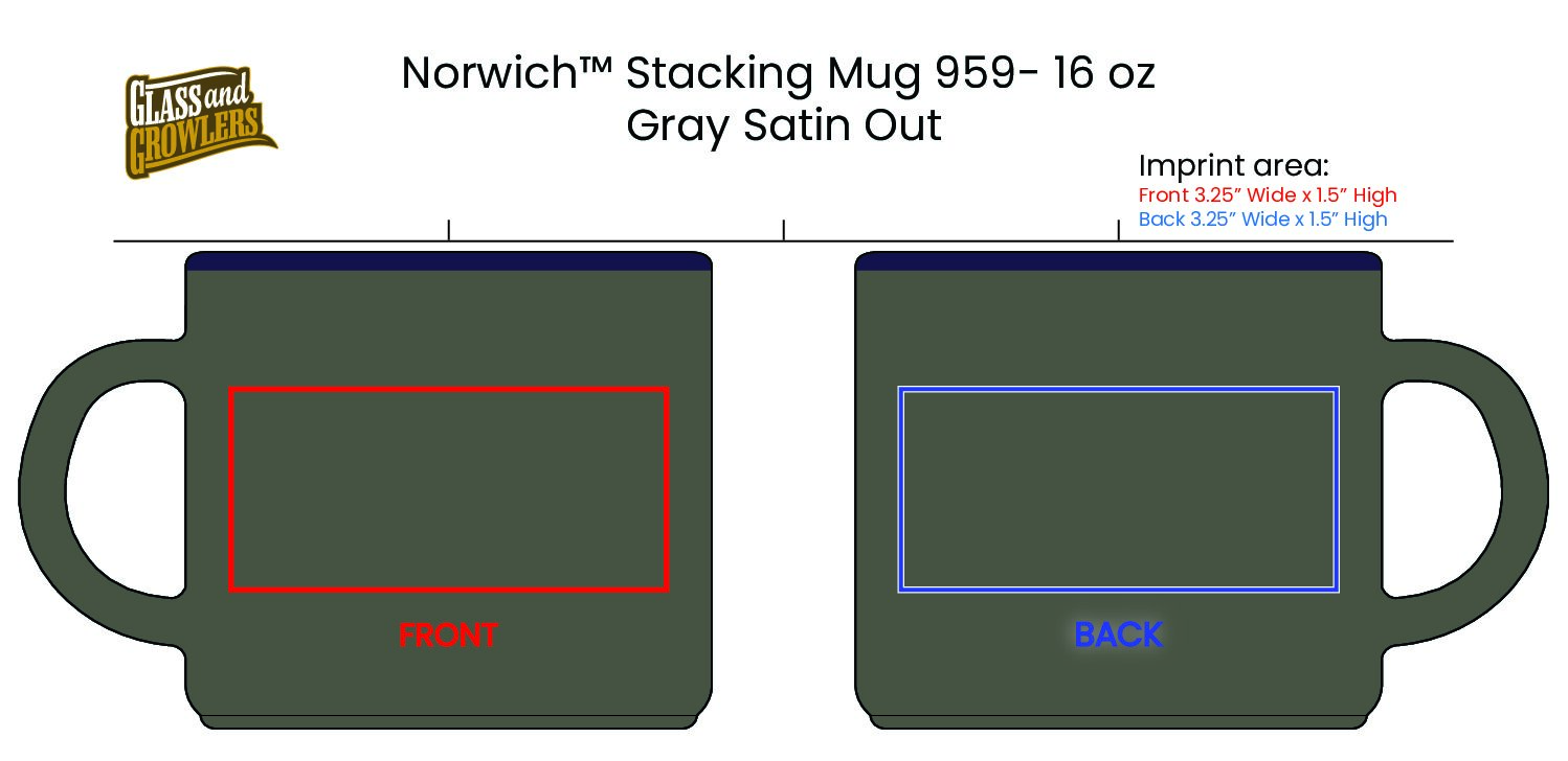 Norwich™ Stacking Mug 959- 16 oz Gray Satin Out Assorted Colors In